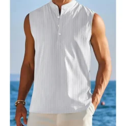 Men's Tank Top Vest Top Undershirt Sleeveless Shirt Sleeveless Standing Collar Summer Plain Fashion Designer Vacation Street Going out Black White Red Top Tee for Men