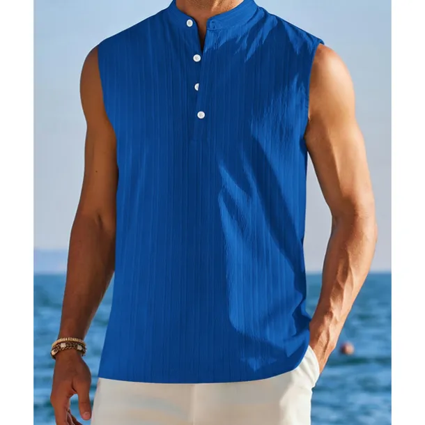 Men's Tank Top Vest Top Undershirt Sleeveless Shirt Sleeveless Standing Collar Summer Plain Fashion Designer Vacation Street Going out Black White Red Top Tee for Men