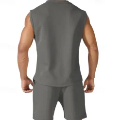 Men's Tank T-shirt Suits Undershirt 2 Pieces Outfits Short Sleeve Crewneck Summer Plain Fashion Casual 2 Piece Vacation Daily Wear Going out Black White Red Top Tee for Men