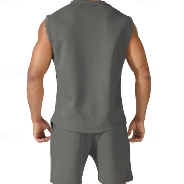 Men's Tank T-shirt Suits Undershirt 2 Pieces Outfits Short Sleeve Crewneck Summer Plain Fashion Casual 2 Piece Vacation Daily Wear Going out Black White Red Top Tee for Men