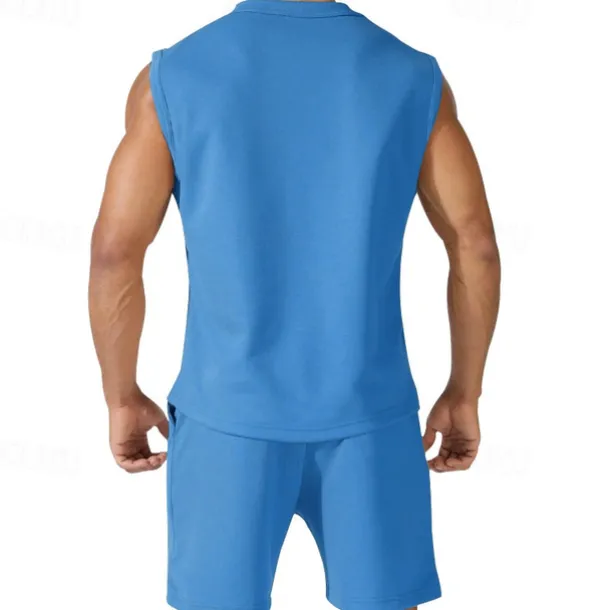 Men's Tank T-shirt Suits Undershirt 2 Pieces Outfits Short Sleeve Crewneck Summer Plain Fashion Casual 2 Piece Vacation Daily Wear Going out Black White Red Top Tee for Men