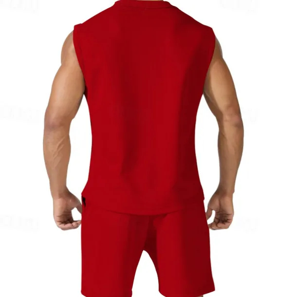 Men's Tank T-shirt Suits Undershirt 2 Pieces Outfits Short Sleeve Crewneck Summer Plain Fashion Casual 2 Piece Vacation Daily Wear Going out Black White Red Top Tee for Men