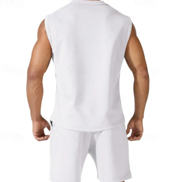 Men's Tank T-shirt Suits Undershirt 2 Pieces Outfits Short Sleeve Crewneck Summer Plain Fashion Casual 2 Piece Vacation Daily Wear Going out Black White Red Top Tee for Men