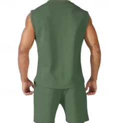 Men's Tank T-shirt Suits Undershirt 2 Pieces Outfits Short Sleeve Crewneck Summer Plain Fashion Casual 2 Piece Vacation Daily Wear Going out Black White Red Top Tee for Men