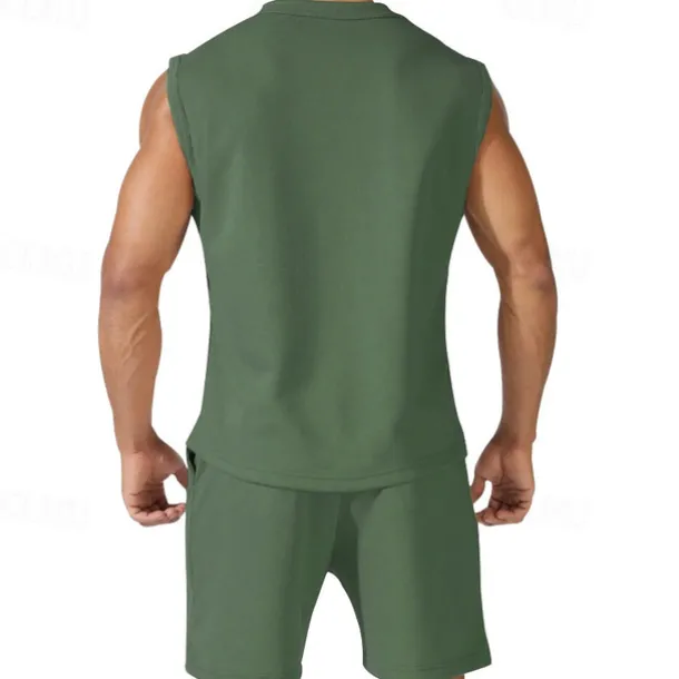 Men's Tank T-shirt Suits Undershirt 2 Pieces Outfits Short Sleeve Crewneck Summer Plain Fashion Casual 2 Piece Vacation Daily Wear Going out Black White Red Top Tee for Men