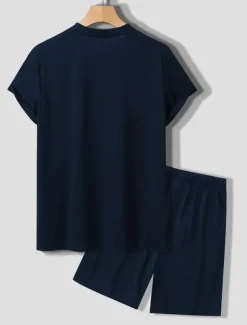 Men's Tee & Drawstring Waist Shorts 2 Pieces Outfits Short Sleeve Crewneck Summer Color Block Striped Fashion Sport Casual 2 Piece Vacation Casual Daily Wear Black Wine Green Top Tee for Men