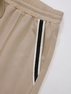 Men's Tee & Drawstring Waist Shorts 2 Pieces Outfits Short Sleeves Crewneck Summer Striped Fashion Sport Casual 2 Piece Striped Trim Vacation Daily Wear Activewear Black Pink Khaki Top Tee for Men