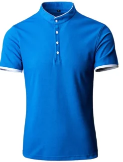 Men's Tennis Shirt Polo Shirt Casual Daily Collar Stand Collar Short Sleeve Simple Solid Color Button Front Regular Fit Black White Pink Red Navy Blue Blue Tennis Shirt