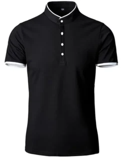 Men's Tennis Shirt Polo Shirt Casual Daily Collar Stand Collar Short Sleeve Simple Solid Color Button Front Regular Fit Black White Pink Red Navy Blue Blue Tennis Shirt