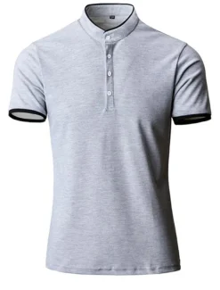 Men's Tennis Shirt Polo Shirt Casual Daily Collar Stand Collar Short Sleeve Simple Solid Color Button Front Regular Fit Black White Pink Red Navy Blue Blue Tennis Shirt