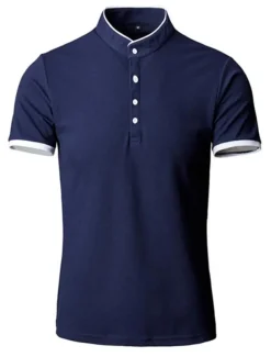 Men's Tennis Shirt Polo Shirt Casual Daily Collar Stand Collar Short Sleeve Simple Solid Color Button Front Regular Fit Black White Pink Red Navy Blue Blue Tennis Shirt