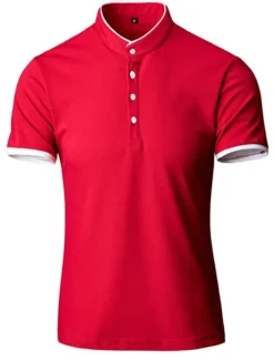 Men's Tennis Shirt Polo Shirt Casual Daily Collar Stand Collar Short Sleeve Simple Solid Color Button Front Regular Fit Black White Pink Red Navy Blue Blue Tennis Shirt