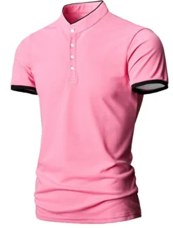 Men's Tennis Shirt Polo Shirt Casual Daily Collar Stand Collar Short Sleeve Simple Solid Color Button Front Regular Fit Black White Pink Red Navy Blue Blue Tennis Shirt