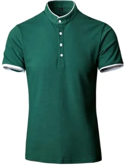 Men's Tennis Shirt Polo Shirt Casual Daily Collar Stand Collar Short Sleeve Simple Solid Color Button Front Regular Fit Black White Pink Red Navy Blue Blue Tennis Shirt