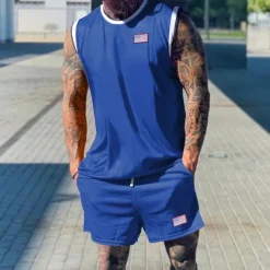 Men's Tennis Shirt Shorts and T Shirt Set Casual Sleeveless Suit Sleeveless Crew Neck Summer Color Block Gymnatics Casual 2 Piece Vacation Daily Wear Activewear Black White Green Top Tee for Men