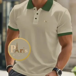 Men's Text Eiffel Tower Polo Short Sleeve Polo Shirts Collared Shirts Business Casual School Athleisure Daily Wear 3D Print Summer Black Pink Navy Blue