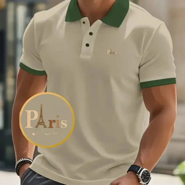 Men's Text Eiffel Tower Polo Short Sleeve Polo Shirts Collared Shirts Business Casual School Athleisure Daily Wear 3D Print Summer Black Pink Navy Blue