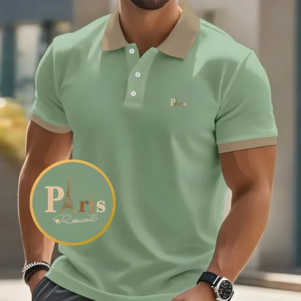 Men's Text Eiffel Tower Polo Short Sleeve Polo Shirts Collared Shirts Business Casual School Athleisure Daily Wear 3D Print Summer Black Pink Navy Blue
