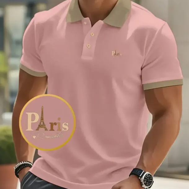 Men's Text Eiffel Tower Polo Short Sleeve Polo Shirts Collared Shirts Business Casual School Athleisure Daily Wear 3D Print Summer Black Pink Navy Blue
