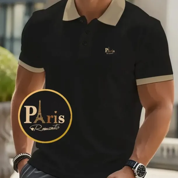 Men's Text Eiffel Tower Polo Short Sleeve Polo Shirts Collared Shirts Business Casual School Athleisure Daily Wear 3D Print Summer Black Pink Navy Blue