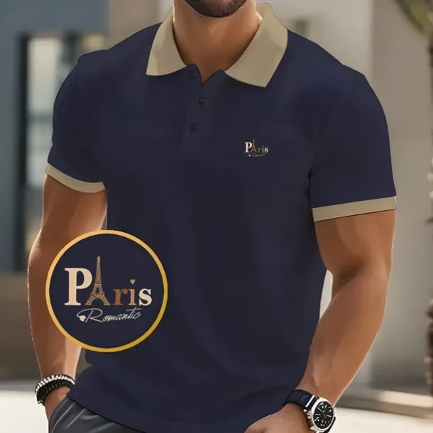 Men's Text Eiffel Tower Polo Short Sleeve Polo Shirts Collared Shirts Business Casual School Athleisure Daily Wear 3D Print Summer Black Pink Navy Blue
