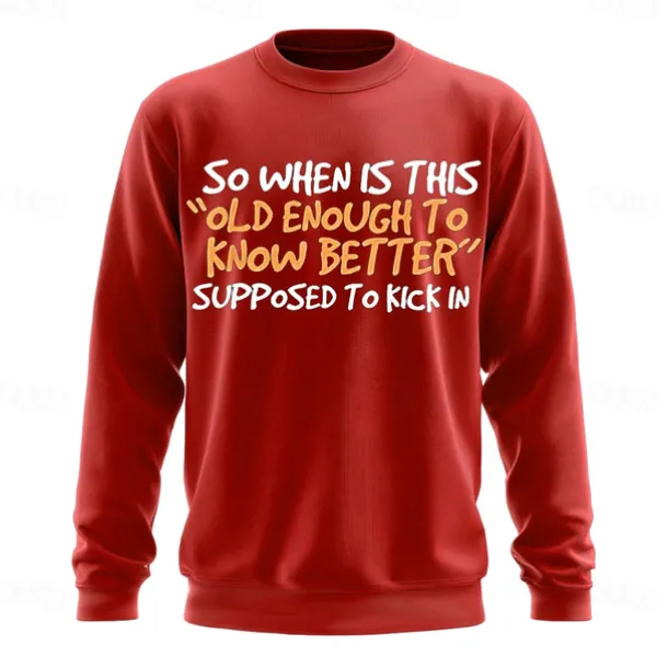 Men's Text Funny Slang Sweatshirt Fashion Daily Long Sleeve Crew Neck Black Red Crewneck 3D Graphic All Seasons Designer