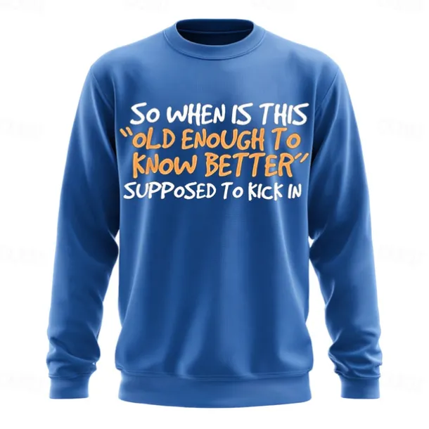 Men's Text Funny Slang Sweatshirt Fashion Daily Long Sleeve Crew Neck Black Red Crewneck 3D Graphic All Seasons Designer