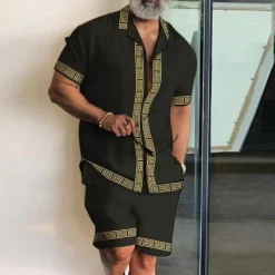 Men's Totem 2pcs Shirts Sets Summer Hawaiian Shirt Short Sleeve Short Pants Cuban Collar Fashion Streetwear Designer Outdoor Street Daily Print Summer Spring Black Yellow Gold