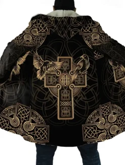 Men's Totem Winter Coat Fleece Jacket Coat Warm Breathable Comfortable Vintage Abstract Sports & Outdoor Daily Wear Going out Zipper Pocket Print Fall & Winter Hoodie Long Sleeve Yellow