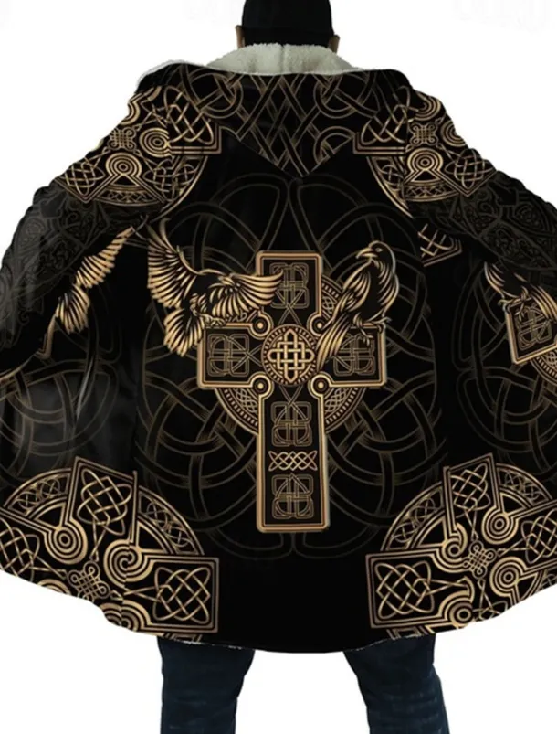 Men's Totem Winter Coat Fleece Jacket Coat Warm Breathable Comfortable Vintage Abstract Sports & Outdoor Daily Wear Going out Zipper Pocket Print Fall & Winter Hoodie Long Sleeve Yellow