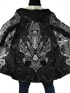 Men's Totem Winter Coat Fleece Jacket Coat Warm Breathable Comfortable Fashion Streetwear Casual Daily Sports & Outdoor Daily Wear Going out Zipper Pocket Print Fall & Winter Hoodie Long Sleeve Black