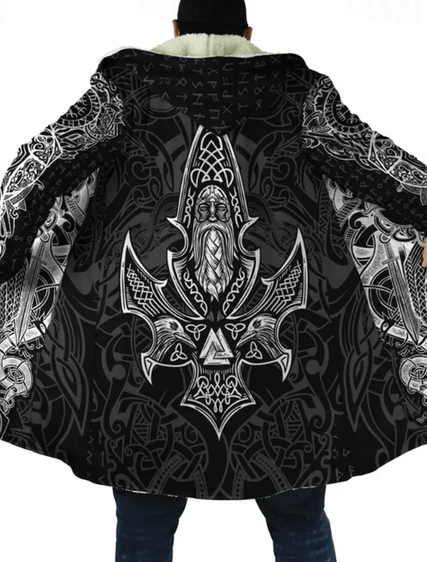 Men's Totem Winter Coat Fleece Jacket Coat Warm Breathable Comfortable Fashion Streetwear Casual Daily Sports & Outdoor Daily Wear Going out Zipper Pocket Print Fall & Winter Hoodie Long Sleeve Black