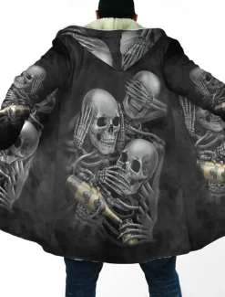 Men's Totem Winter Coat Fleece Jacket Coat Warm Breathable Comfortable Vintage Abstract Sports & Outdoor Daily Wear Going out Zipper Pocket Print Fall & Winter Hoodie Long Sleeve Black Green Gray