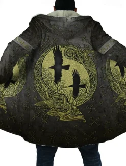 Men's Totem Winter Coat Fleece Jacket Coat Warm Breathable Comfortable Vintage Abstract Sports & Outdoor Daily Wear Going out Zipper Pocket Print Fall & Winter Hoodie Long Sleeve Black Green Gray