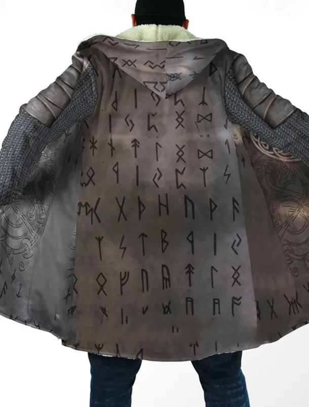 Men's Totem Winter Coat Fleece Jacket Coat Warm Breathable Comfortable Vintage Abstract Sports & Outdoor Daily Wear Going out Zipper Pocket Print Fall & Winter Hoodie Long Sleeve Gray