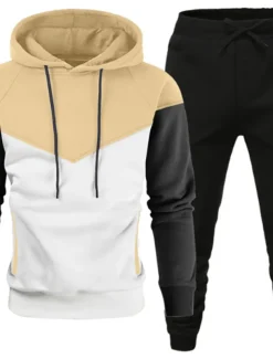 Men's Tracksuit Gym Shirt GYM Pants Workout Outfits Hooded Sports & Outdoor Daily Holiday Quick Dry Soft Color Block Black White Yellow Polyester Activewear Streetwear Sport Fall & Winter