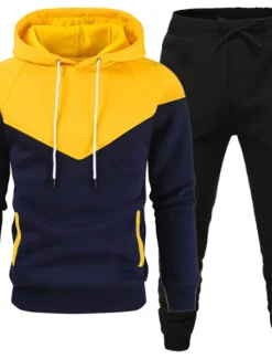 Men's Tracksuit Gym Shirt GYM Pants Workout Outfits Hooded Sports & Outdoor Daily Holiday Quick Dry Soft Color Block Black White Yellow Polyester Activewear Streetwear Sport Fall & Winter