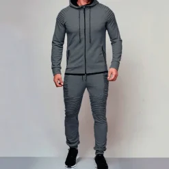 Men's Tracksuit Jogging Suit 2 Piece Full Zip Casual Fall Long Sleeve Breathable Soft Fitness Gym Workout Running Sportswear Activewear Solid Colored Dark Grey Black Wine