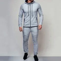 Men's Tracksuit Jogging Suit 2 Piece Full Zip Casual Fall Long Sleeve Breathable Soft Fitness Gym Workout Running Sportswear Activewear Solid Colored Dark Grey Black Wine
