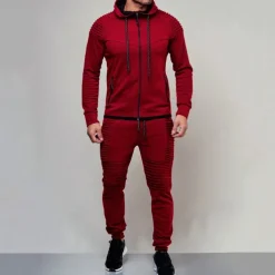 Men's Tracksuit Jogging Suit 2 Piece Full Zip Casual Fall Long Sleeve Breathable Soft Fitness Gym Workout Running Sportswear Activewear Solid Colored Dark Grey Black Wine