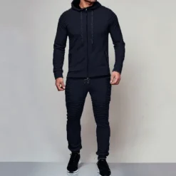 Men's Tracksuit Jogging Suit 2 Piece Full Zip Casual Fall Long Sleeve Breathable Soft Fitness Gym Workout Running Sportswear Activewear Solid Colored Dark Grey Black Wine