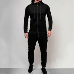 Men's Tracksuit Jogging Suit 2 Piece Full Zip Casual Fall Long Sleeve Breathable Soft Fitness Gym Workout Running Sportswear Activewear Solid Colored Dark Grey Black Wine