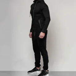 Men's Tracksuit Jogging Suit 2 Piece Full Zip Casual Fall Long Sleeve Breathable Soft Fitness Gym Workout Running Sportswear Activewear Solid Colored Dark Grey Black Wine