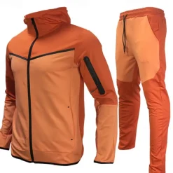 Men's Tracksuit Jogging Suit 2 Piece Full Zip Casual Fall Long Sleeve Breathable Soft Fitness Gym Workout Running Sportswear Activewear Color Block Gray Black Black Orange