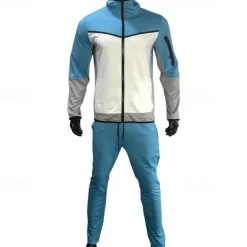 Men's Tracksuit Jogging Suit 2 Piece Full Zip Casual Fall Long Sleeve Breathable Soft Fitness Gym Workout Running Sportswear Activewear Color Block Gray Black Black Orange