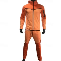 Men's Tracksuit Jogging Suit 2 Piece Full Zip Casual Fall Long Sleeve Breathable Soft Fitness Gym Workout Running Sportswear Activewear Color Block Gray Black Black Orange