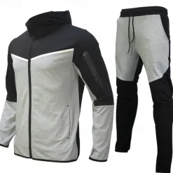 Men's Tracksuit Jogging Suit 2 Piece Full Zip Casual Fall Long Sleeve Breathable Soft Fitness Gym Workout Running Sportswear Activewear Color Block Gray Black Black Orange