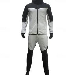 Men's Tracksuit Jogging Suit 2 Piece Full Zip Casual Fall Long Sleeve Breathable Soft Fitness Gym Workout Running Sportswear Activewear Color Block Gray Black Black Orange