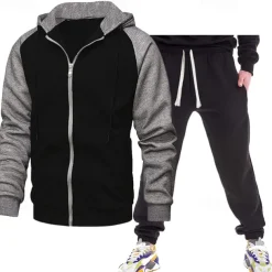 Men's Tracksuit Jogging Suit 2 Piece Full Zip Casual Fall Long Sleeve Thermal Warm Breathable Soft Fitness Gym Workout Running Sportswear Activewear Color Block Dark Grey Black Royal Blue