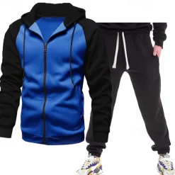 Men's Tracksuit Jogging Suit 2 Piece Full Zip Casual Fall Long Sleeve Thermal Warm Breathable Soft Fitness Gym Workout Running Sportswear Activewear Color Block Dark Grey Black Royal Blue